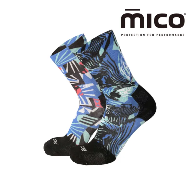 【MICO】不對稱印花輕量中筒自行車襪 排汗襪 (CA1340/962藍綠/M-XL)