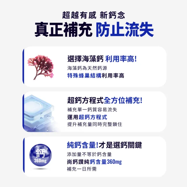 【EatBLISS 益比喜】尚鈣讚 高鈣D+錠(30粒/盒x3 維生素C.D.K2.海藻鈣.海洋鎂)