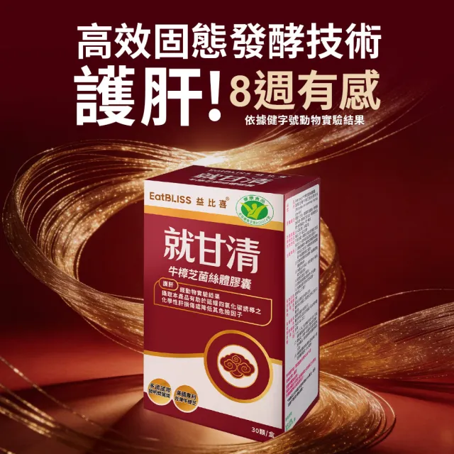【EatBLISS 益比喜】健字號 就甘清牛樟芝菌絲膠囊(30入/盒 護肝 增強體力 提振精神)