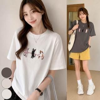 【buyer 白鵝】刺繡貓咪呼拉圈T 白 杏 深灰