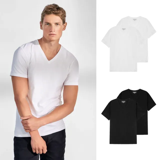 【Bread & Boxers】兩件禮盒組 V-Neck 有機棉男用V領T 白/黑 短袖上衣 素色 禮盒 送禮 情人節