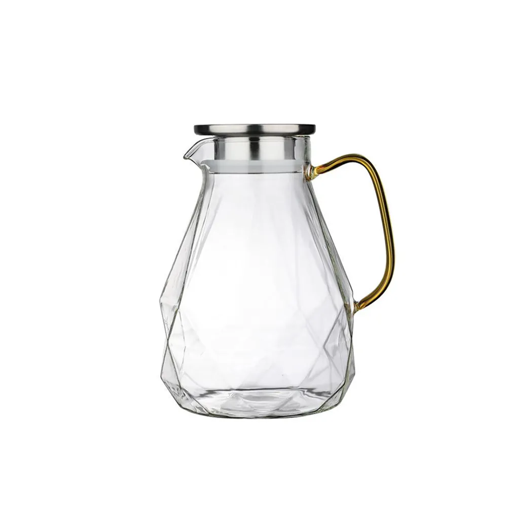 【日本FOREVER】耐熱玻璃時尚鑽石紋款不鏽鋼把手水壺1500ML(鑽石 耐熱 玻璃)