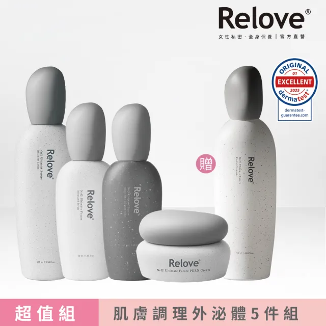 【Relove】贈潔顏露120ml-外泌體抗痘煥膚5件組-嫩皮水+小玻泌+零痘露+PDRN拉絲霜(2仟億專利美肌菌外泌體)