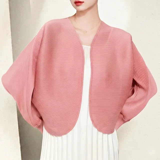 【巴黎精品】三宅風皺褶衣服上衣外套(摺衣壓褶百搭蝙蝠袖針織開衫折衣女外套2色n1jq62)