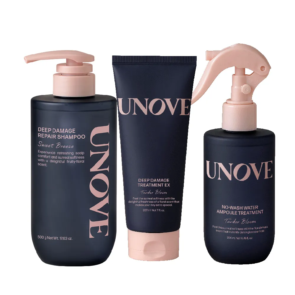 【UNOVE】柔諾伊 洗/髮膜/噴霧3入組(角蛋白洗髮精500ml/髮膜207ml/安瓶噴霧200ml)