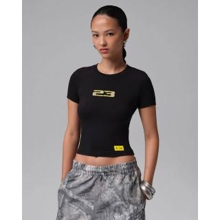 【NIKE 耐吉】短袖上衣 女 AS W J SS TMID GFX TEE RLT 喬丹 運動 休閒 短版 貼身 黑 (IU7256010)