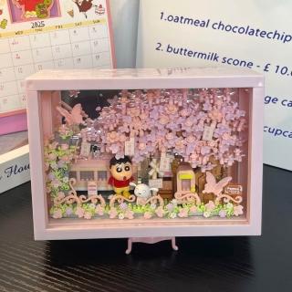 HANACO 3d立體擺件 高顏值生日禮物女 蠟筆小新積木相容樂高 拼裝花發光相框 情人節送女友 送閨蜜