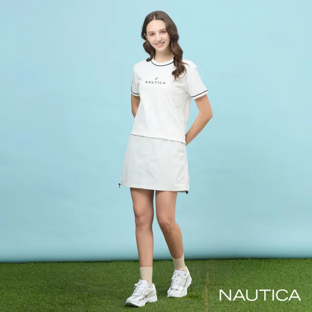 【NAUTICA】官方旗艦 女裝 經典LOGO刺繡滾邊短袖T恤(白色)