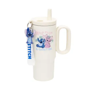 【Beast Kingdom 野獸國】星際寶貝 史迪奇&安琪&醜丫頭 海灘款 隨行保溫杯 770ml (附吊飾)