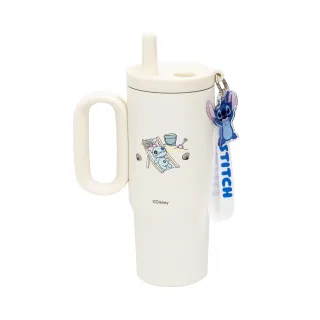 【Beast Kingdom 野獸國】星際寶貝 史迪奇&安琪&醜丫頭 海灘款 隨行保溫杯 770ml (附吊飾)