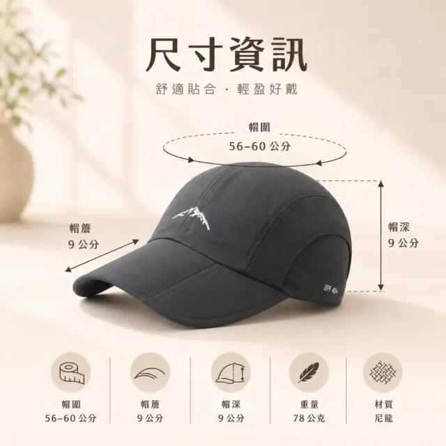 【EMMA SUE】可折疊 三折帽子 登山 遮陽 男女適用 釣魚 棒球帽 鴨舌帽