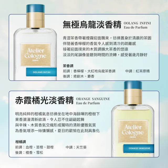 【Atelier Cologne】淡香精 30ml 多款任選(無極烏龍/赤霞橘光/情柚獨鍾/忘情岩蘭/加州盛夏)