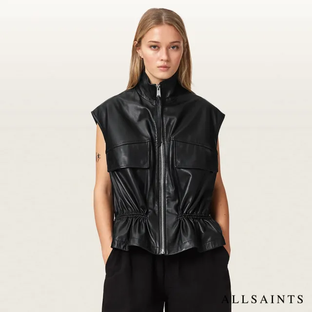 【ALLSAINTS】FLOR 寬鬆羊皮背心-黑米兩色 W095LE(寬鬆版型)