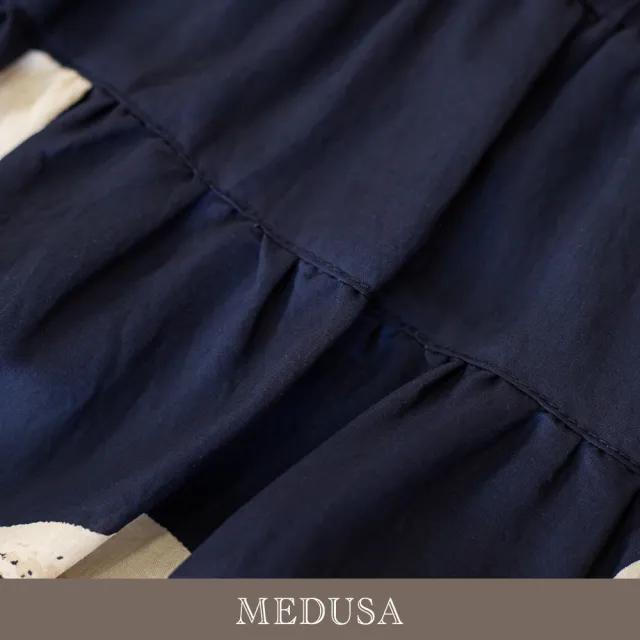 【MEDUSA 曼度莎】現貨-台灣製 深藍蕾絲滾邊天絲棉印花裙（M-XL）｜長裙穿搭 短裙穿搭 天絲棉