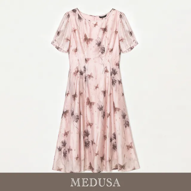 【MEDUSA 曼度莎】現貨-約會天絲棉粉霧蝴蝶收腰小洋裝（M-XL）｜洋裝推薦 小禮服 約會穿搭