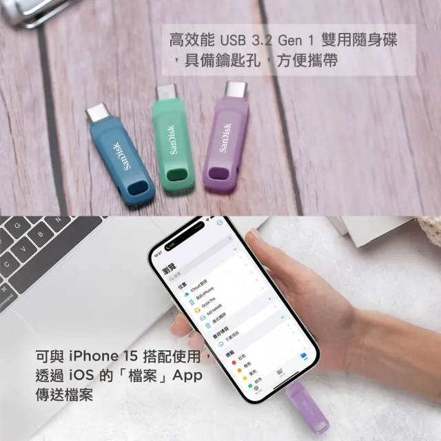 【SanDisk 晟碟】[全新版] 1 TB  Ultra Go USB3.2 TYPE-C 5年保固 薫衣草紫(高速讀取400MB/s 雙用隨身碟)