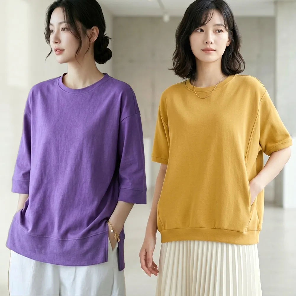【ONEY 歐妮】★寬鬆大碼素色上衣兩件組(女裝/女上衣/T恤/日系/通勤/純色)