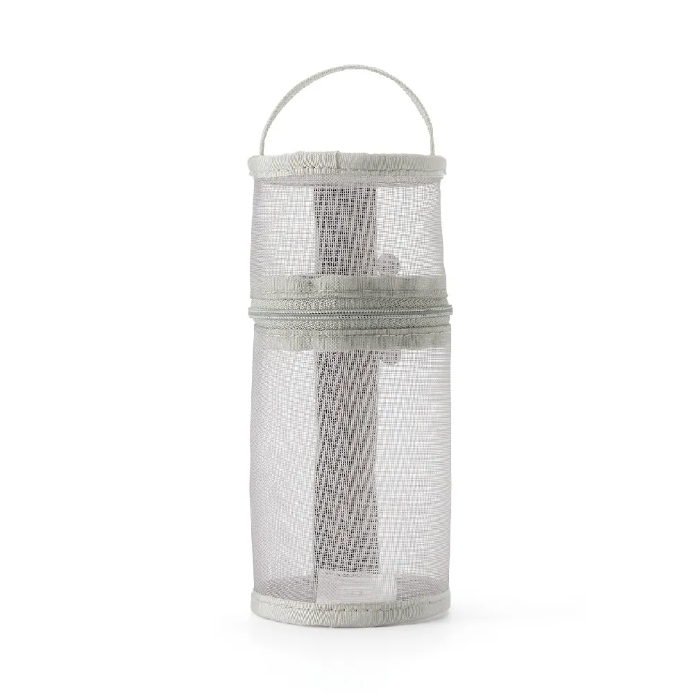 【MUJI 無印良品】尼龍網眼縱橫兩用筆袋/灰.約直徑75x高177mm