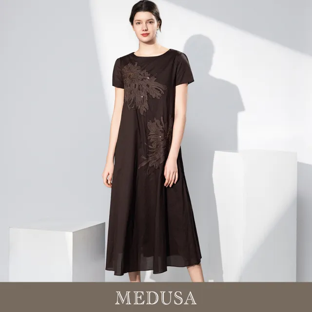 【MEDUSA 曼度莎】現貨-輕熟浪漫花飾純棉長洋裝小禮服(M-XL)|長洋裝 約會穿搭 媽媽禮服