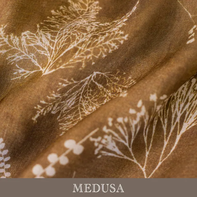 【MEDUSA 曼度莎】現貨-輕熟優雅棕色綁帶碎花真絲洋裝（M-XL）｜真絲洋裝 碎花洋裝 約會穿搭