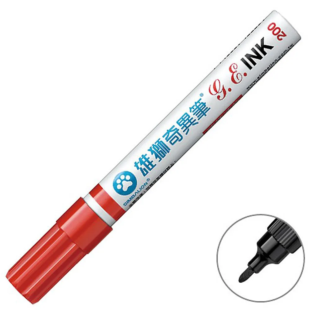 【SIMBALION 雄獅文具】NO.200油性速乾奇異筆 紅色(5入1包)