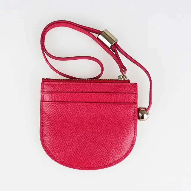 【FURLA 芙拉】FURLA精品粒面小牛皮附腕帶拉鍊零錢卡夾(小/紅)