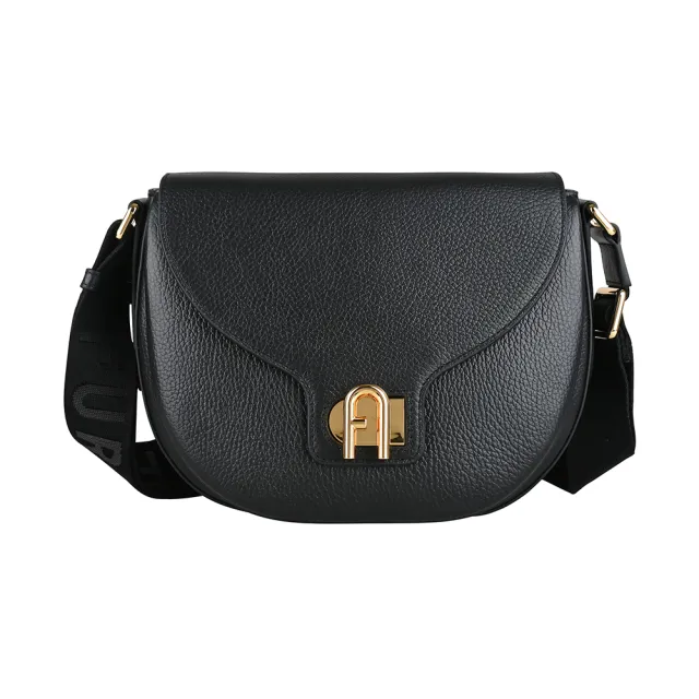 【FURLA 芙拉】FURLA精品粒面小牛皮旋轉式肩背斜背包(小/黑)