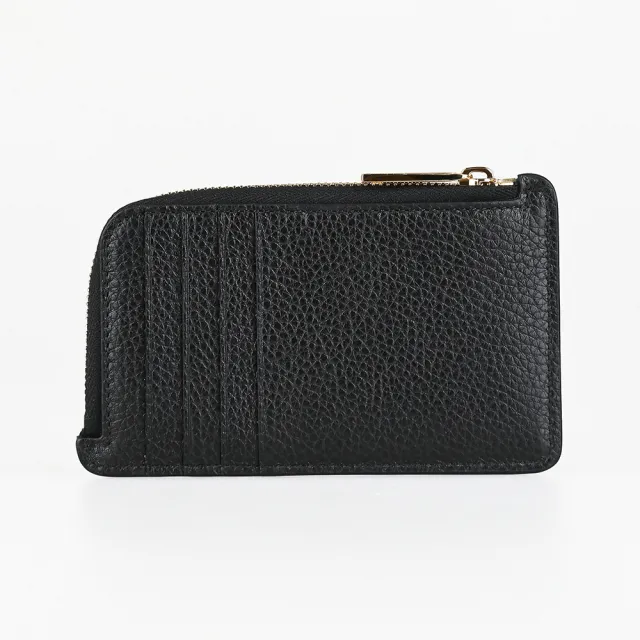【Salvatore Ferragamo】FERRAGAMO精品小牛皮金屬LOGO拉鍊零錢卡片包(黑)