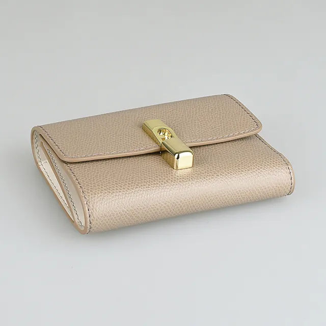 【FURLA 芙拉】FURLA精品粒面小牛皮磁扣三折中夾(褐)