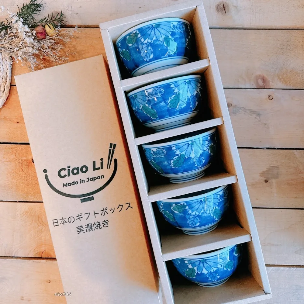 【Ciao Li 僑俐】日本美濃燒兩色染菊京丼碗五入禮盒組(入厝 送禮 日本製造)