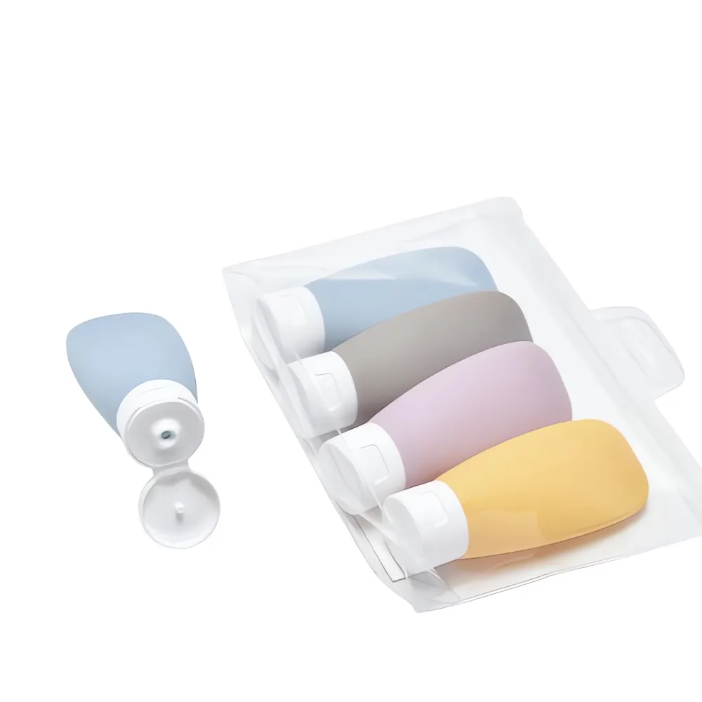 【Future goal居家生活館】旅行分裝瓶60ml*4入 空瓶 按壓瓶(乳液瓶 洗髮分裝瓶 分裝罐 贈收納袋)