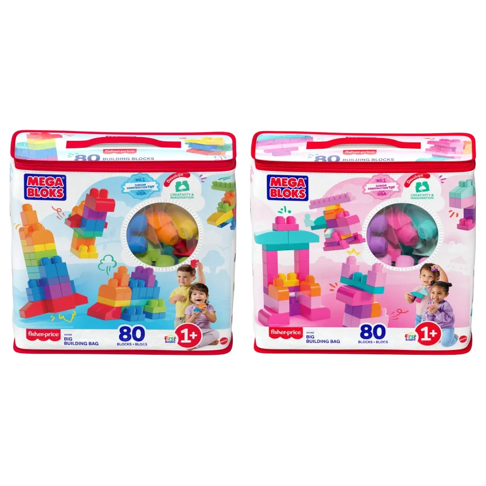 【Mega Bloks 美高積木】80片積木袋(2色選擇/兒童積木/大積木/學習積木/創意DIY拚搭/男孩玩具/女孩玩具)
