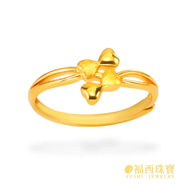 【福西珠寶】黃金戒指 雙倍甜心蝴蝶結女戒 雙蝴蝶結交疊設計 亮面×髮絲紋工藝(金重0.67錢正負0.03錢)