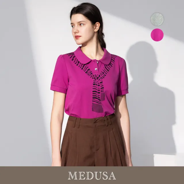 【MEDUSA 曼度莎】現貨-披肩印圖小圓領Polo短T - 2色（M-XL）｜Polo衫 休閒穿搭 短袖上衣