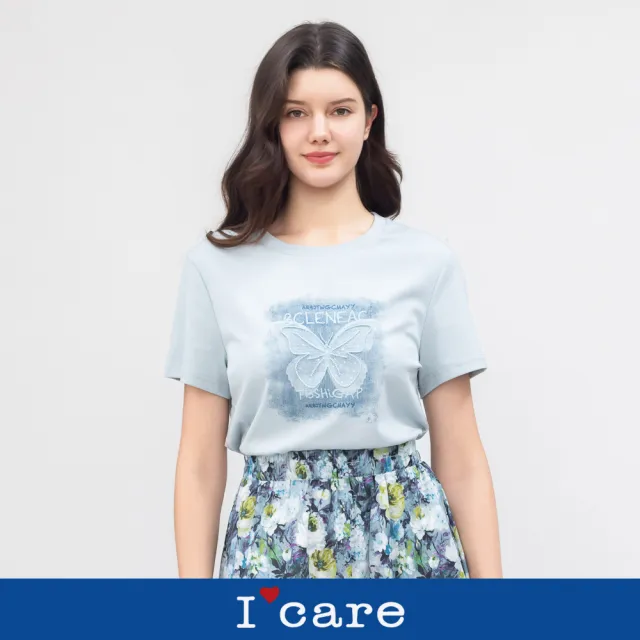 【I’Care 依卡】現貨-粉霧蝴蝶純棉T恤 - 2色（F）｜純棉T恤 休閒上衣 甜美穿搭