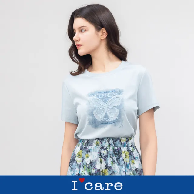 【I’Care 依卡】現貨-粉霧蝴蝶純棉T恤 - 2色（F）｜純棉T恤 休閒上衣 甜美穿搭