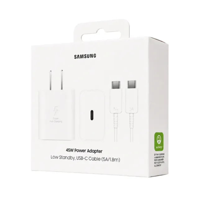 【Samsung 三星】原廠新款 45W 快充旅充組 Type C -白 內附5A/1.8m快充線（EP-T4511）