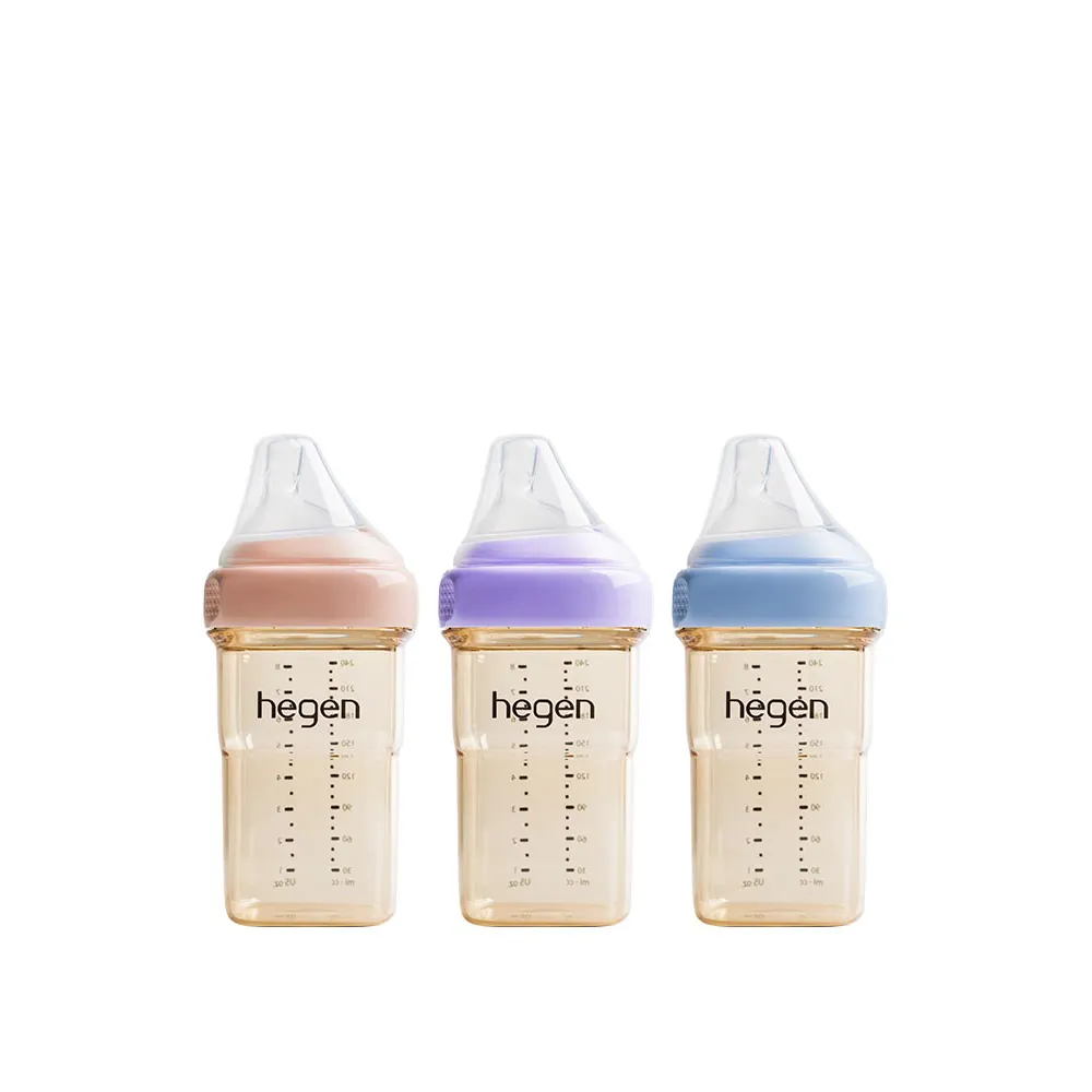 【hegen】總代理｜PCTO™金色奇蹟PPSU多功能方圓型寬口奶瓶 240ml(嫣粉/沁藍/漾紫)