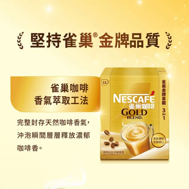 【NESCAFE 雀巢咖啡】買一送一 金牌咖啡三合一拿鐵11入/1盒 共2盒