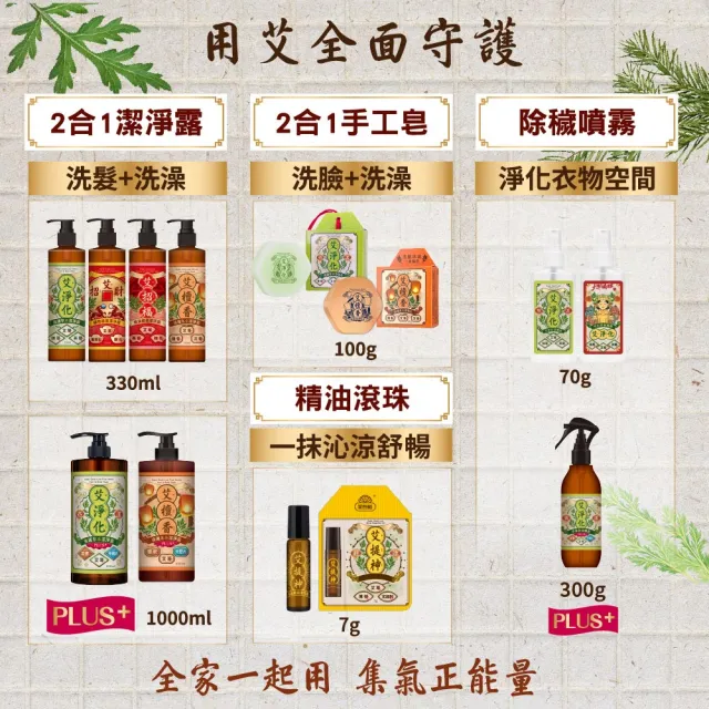 【美吾髮】艾淨化 艾草強運能量PLUS超淨化潔淨露1000ml_2入組(淨化/檀香/午時水/大悲水/艾草沐浴乳/中元)