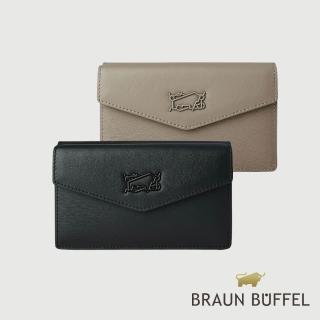 【BRAUN BUFFEL 德國小金牛】巨星-F 9卡兩折釘扣中夾-多色任選(BF887-502-BK/HM) 錢包送禮推薦