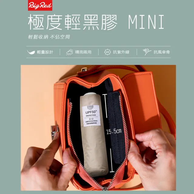 【雨傘王】BigRed 極度輕 黑膠系列 口袋傘 手開傘 黑膠傘 降溫 防曬 超輕量 1人撐(終身免費維修*)