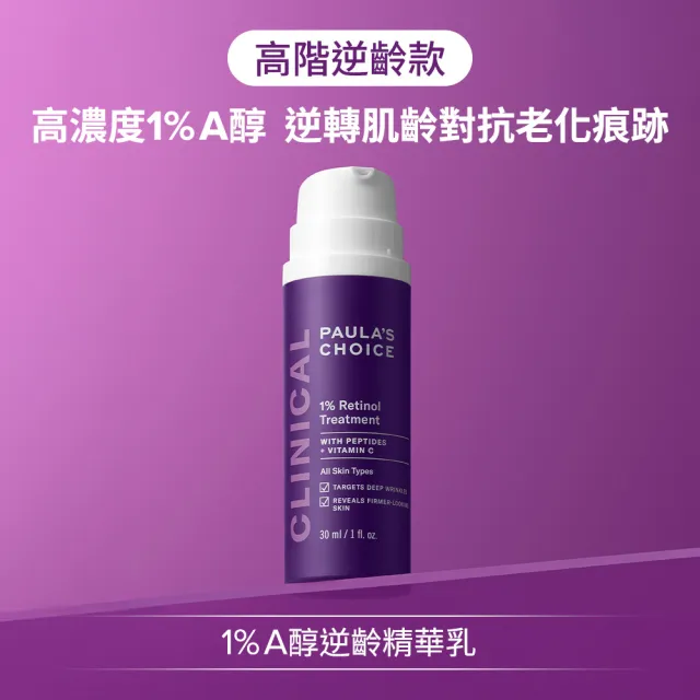 【PAULA’S CHOICE 寶拉珍選】C25瞬效亮白淡斑精華＋1％A醇逆齡精華乳30ml(早C晚A進階版)