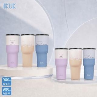 【IKUK 艾可】2入組-真陶瓷內膽保溫保冰杯-吸管杯冰壩杯900ml贈5件組配件(特惠組/保溫瓶)