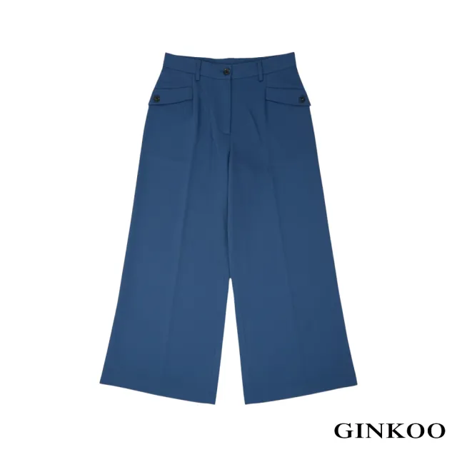 【GINKOO 俊克】口袋釦飾休閒寬褲