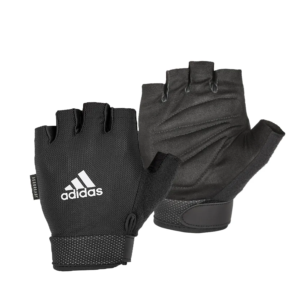 【adidas 愛迪達】可調式透氣短指訓練手套-白(S-XL)