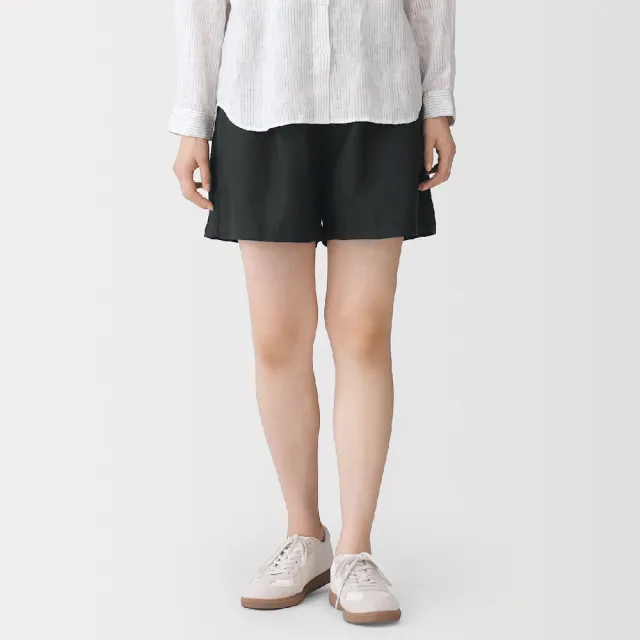 【MUJI 無印良品】女亞麻水洗短褲(黑色/原色/煙燻橘)