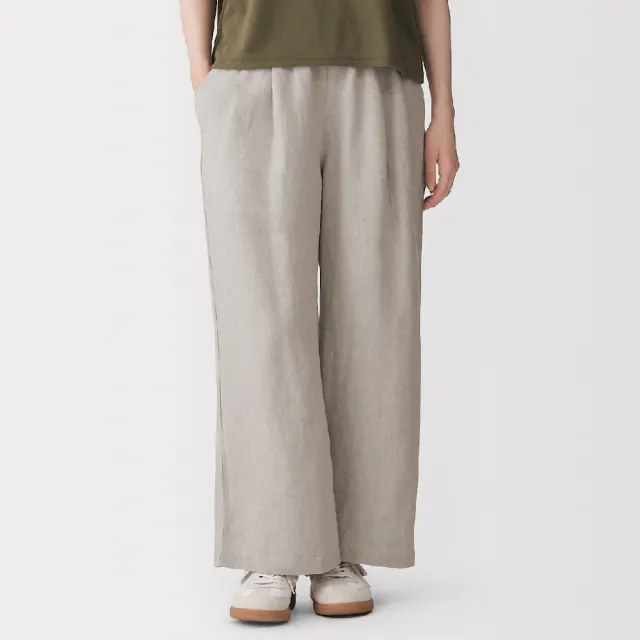 【MUJI 無印良品】女亞麻水洗舒適寬版褲(墨灰/黑色/原色/芥黃)