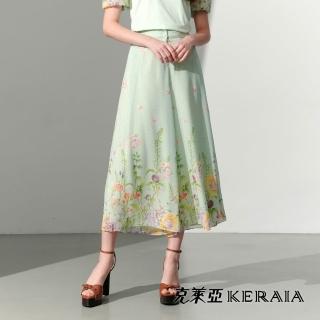 【KERAIA 克萊亞】翠雅花韻印花雪紡寬褲