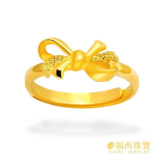 【福西珠寶】黃金戒指 花緞帶蝴蝶結 長緞帶隨興打結造型 霧面×鑽沙交錯工藝 (金重1.06錢正負0.03錢)